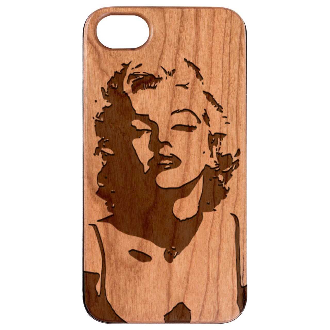 Marilyn Monroe 1 Engraved wooden phone case featuring a detailed engraving of Marilyn Monroe, showcasing its unique design and craftsmanship.